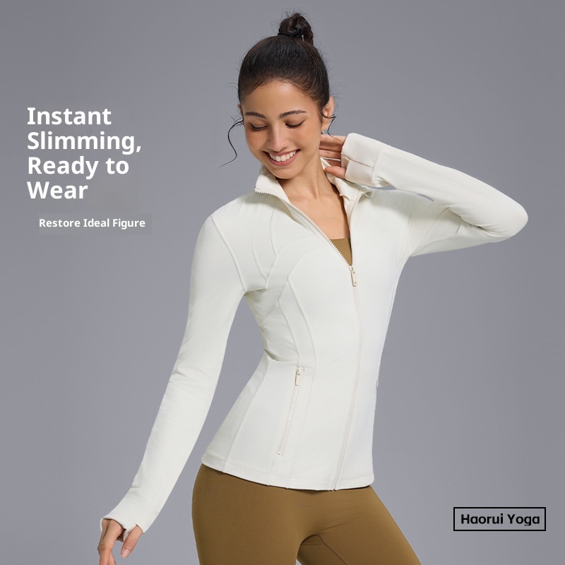 New Define Stand Collar Windproof Nylon Slim Fit Zipper Running Long Sleeve Yoga Sports Jacket For Women_voghion.com