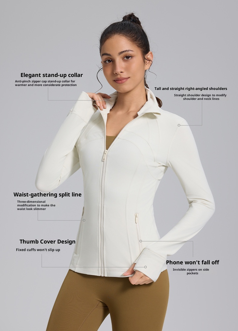 New Define Stand Collar Windproof Nylon Slim Fit Zipper Running Long Sleeve Yoga Sports Jacket For Women_voghion.com