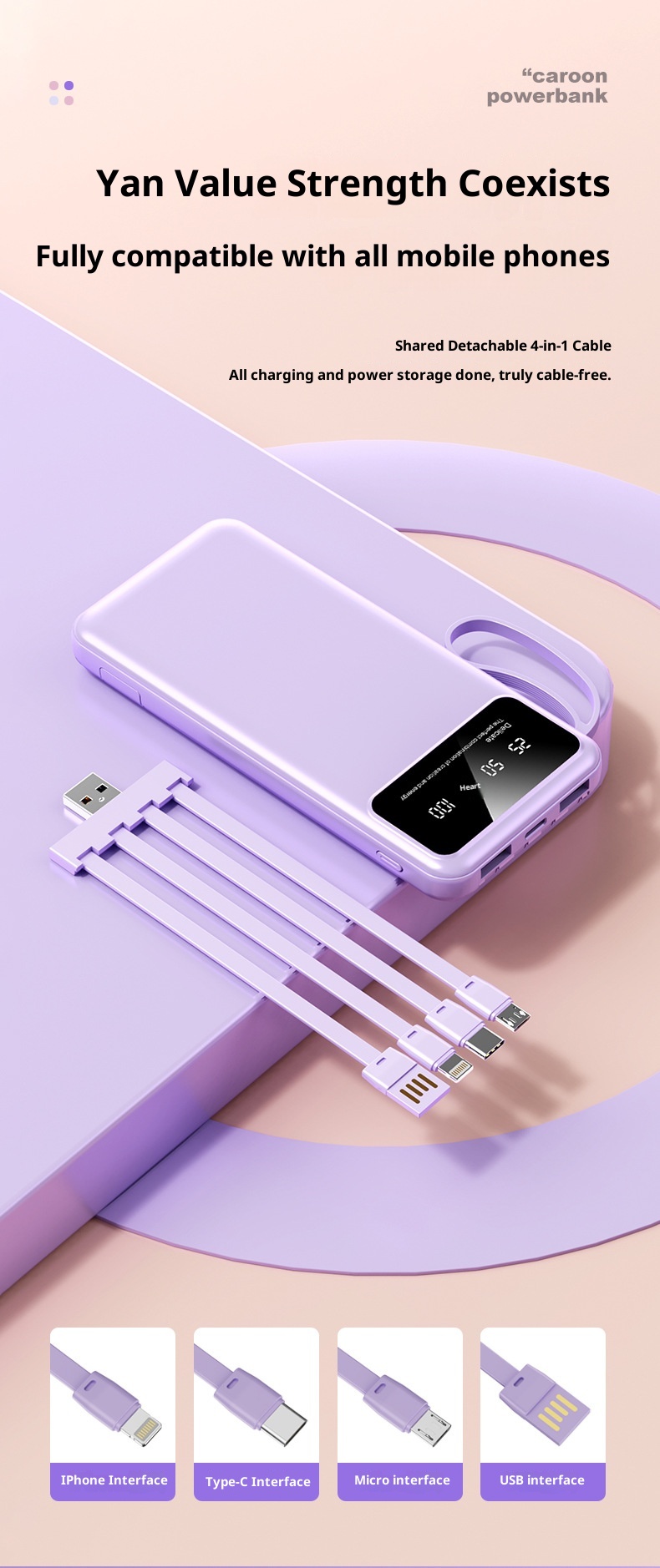 techglobe Bank 20000mAh Large Capacity With Built-in Cable Ultra-thin Shared Mobile Power Gift Custom Cross-border_voghion.com