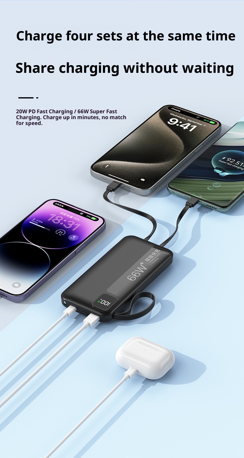 techglobe KC Cross-Border Super Fast Charging Bank 20000mAh With Built-in Cable Large Capacity Compact Portable Customizable_voghion.com
