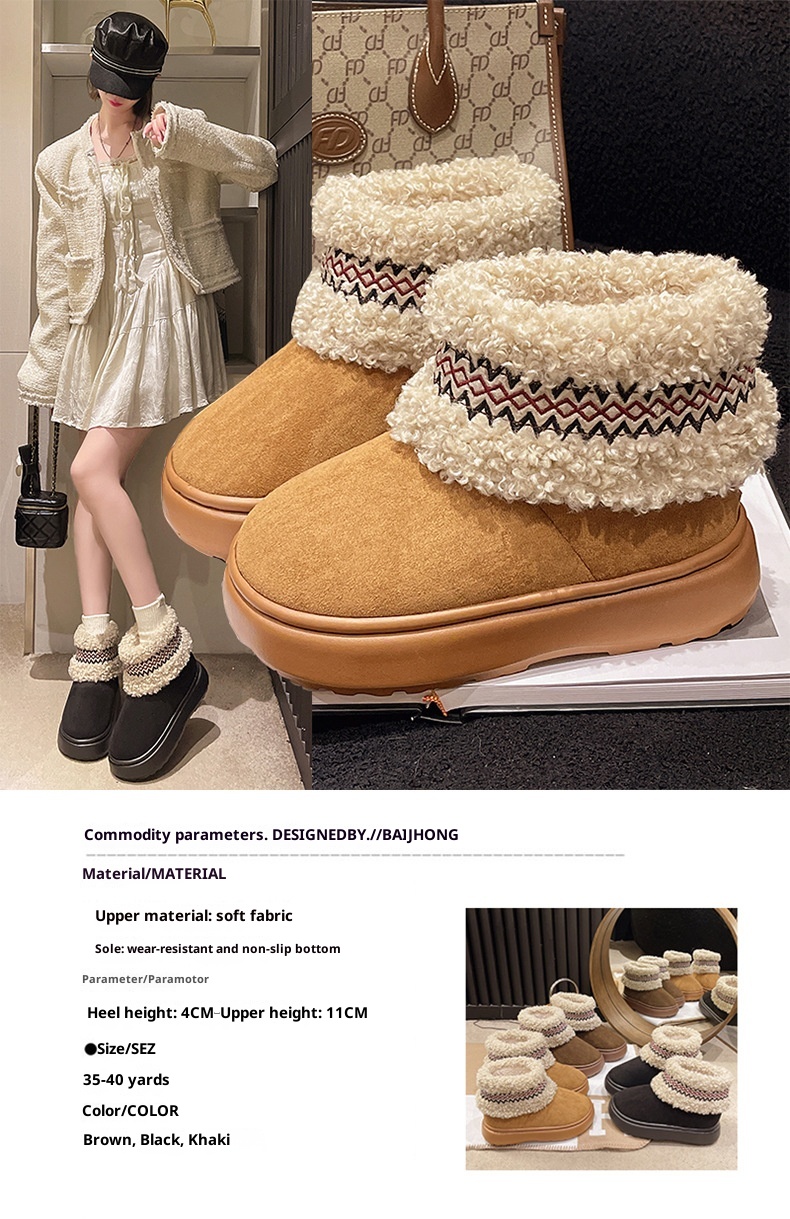 Zees Qidan Shoe Factory Women's Winter Snow Boots Korean Style Fleece-Lined Warm High-Top EVA Thick Sole Non-Slip Heel Cotton_voghion.com