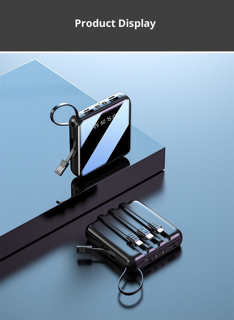techglobe Mini Built-in Cable Bank 20000mAh Large Capacity Portable Mobile Power Supply Gift Custom Wholesale_voghion.com