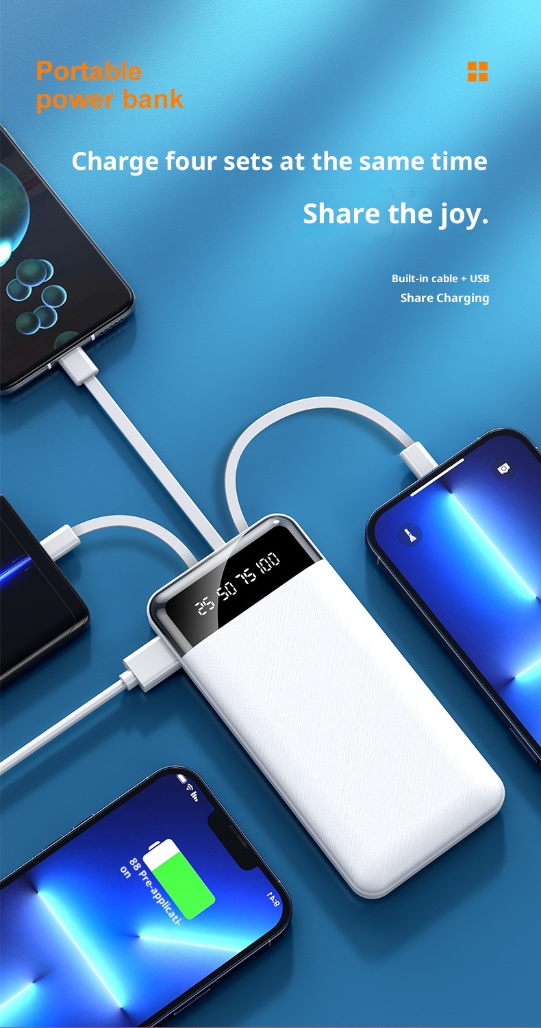 techglobe 20000 MAh Power Bank Business Gift Mini Charger Custom Fast Charging With Cable Compact Portable_voghion.com