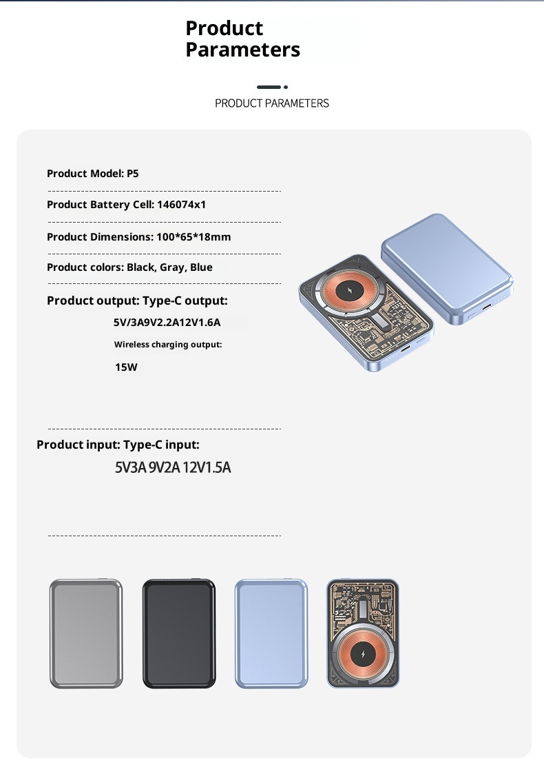 TechGlobe Grenzüberschreitende magnetische kabellose ultradünne Bank mit bidirektionaler Schnellladefunktion und 10000mAh tragbarer mobiler Stromversorgung_voghion.com