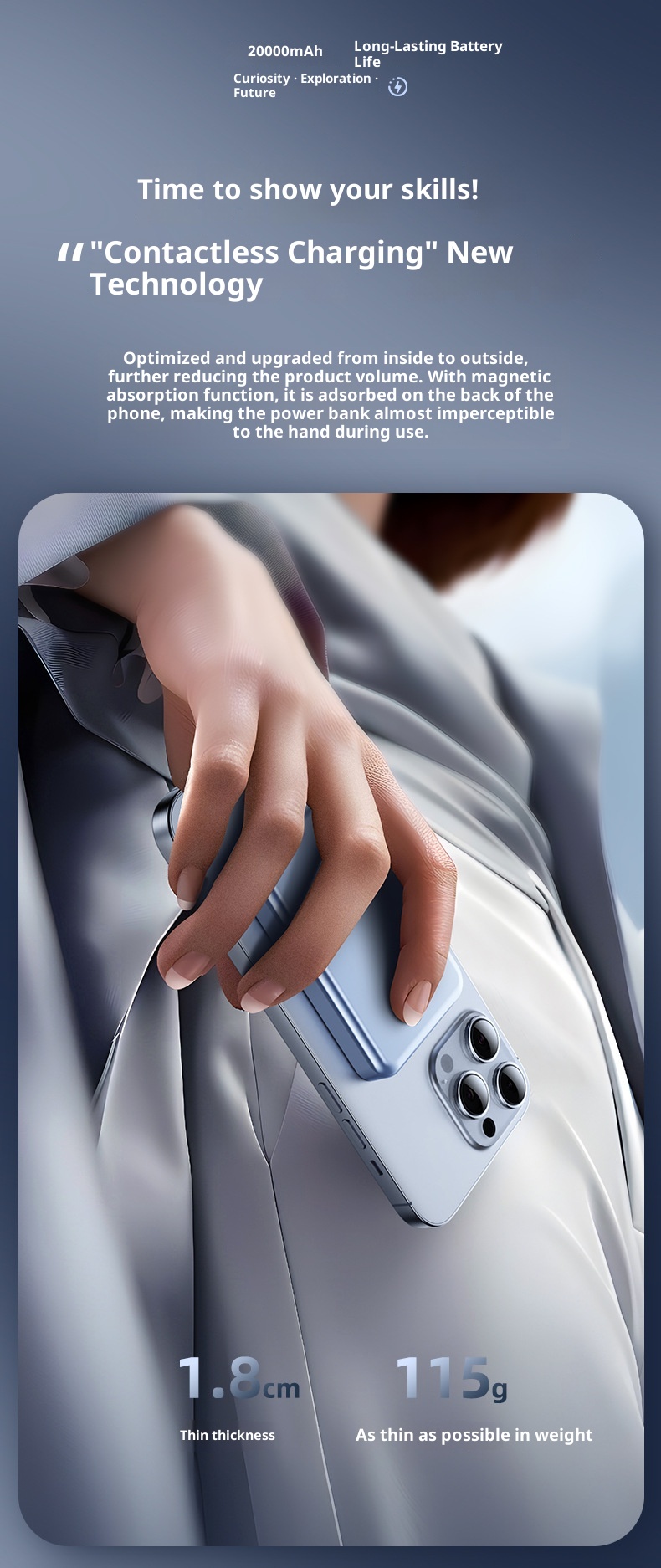 TechGlobe Grenzüberschreitende magnetische kabellose ultradünne Bank mit bidirektionaler Schnellladefunktion und 10000mAh tragbarer mobiler Stromversorgung_voghion.com