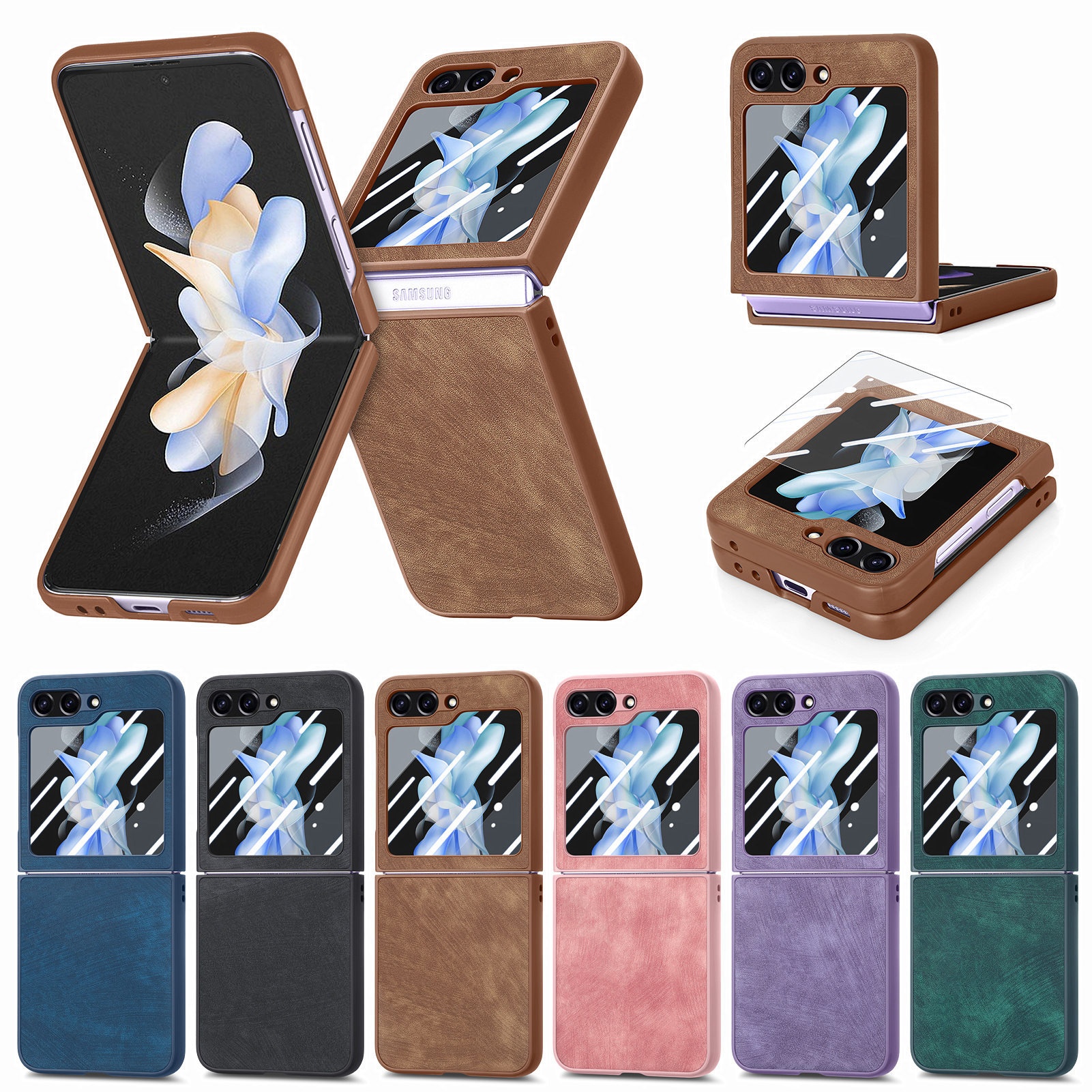 TechGlobe Compatibel met Samsung Z 5 Skin Feel Solid Color Oil Spray Flip 5/4 Protector Geïntegreerd Boven- en Onderscherm_voghion.com