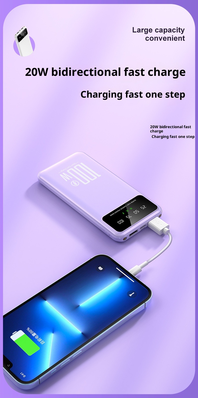 techglobe Super Fast Charging 100W Custom Gift Mini Built-in Cable Bank 20000mAh Wholesale Mobile Power Supply_voghion.com