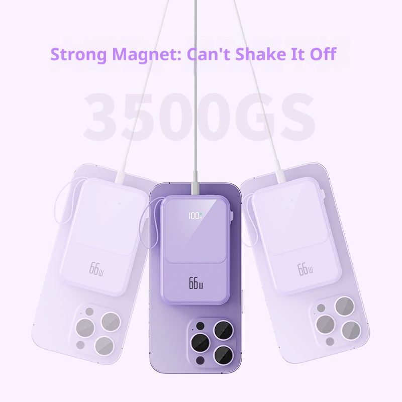 TechGlobe Built-in Dual-Wire Magnetic Wireless Charging Power Bank 10000mAh Mini Compact Portable Charger_voghion.com