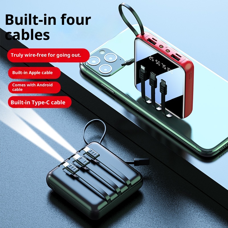 techglobe Mini Built-in Cable Bank 20000mAh Large Capacity Portable Mobile Power Supply Gift Custom Wholesale_voghion.com