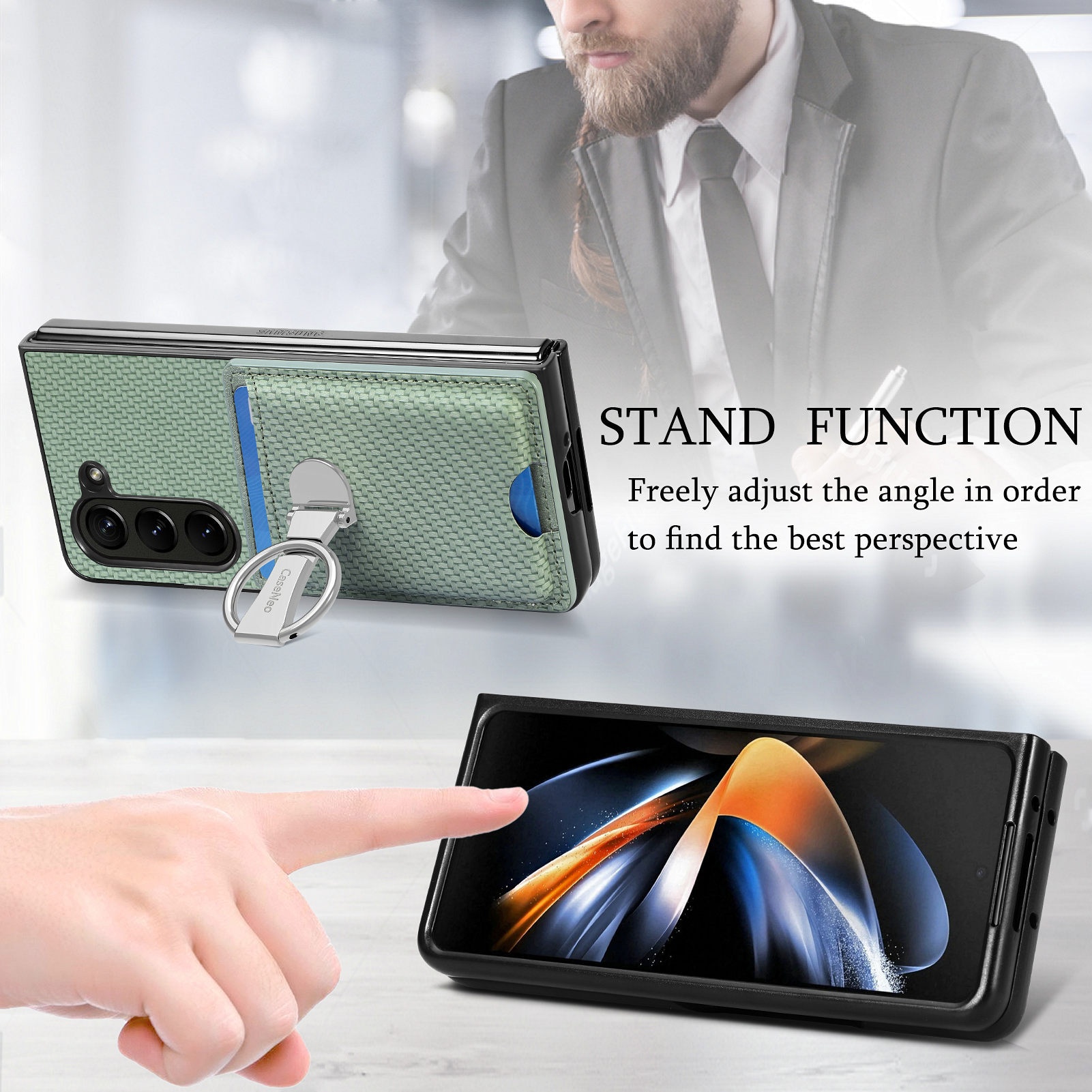 TechGlobe Compatible With Japan And Korea Sam Samsung ZFold7 Multifunctional Ring Stand Card Holder Phone Case 360°Rotating_voghion.com