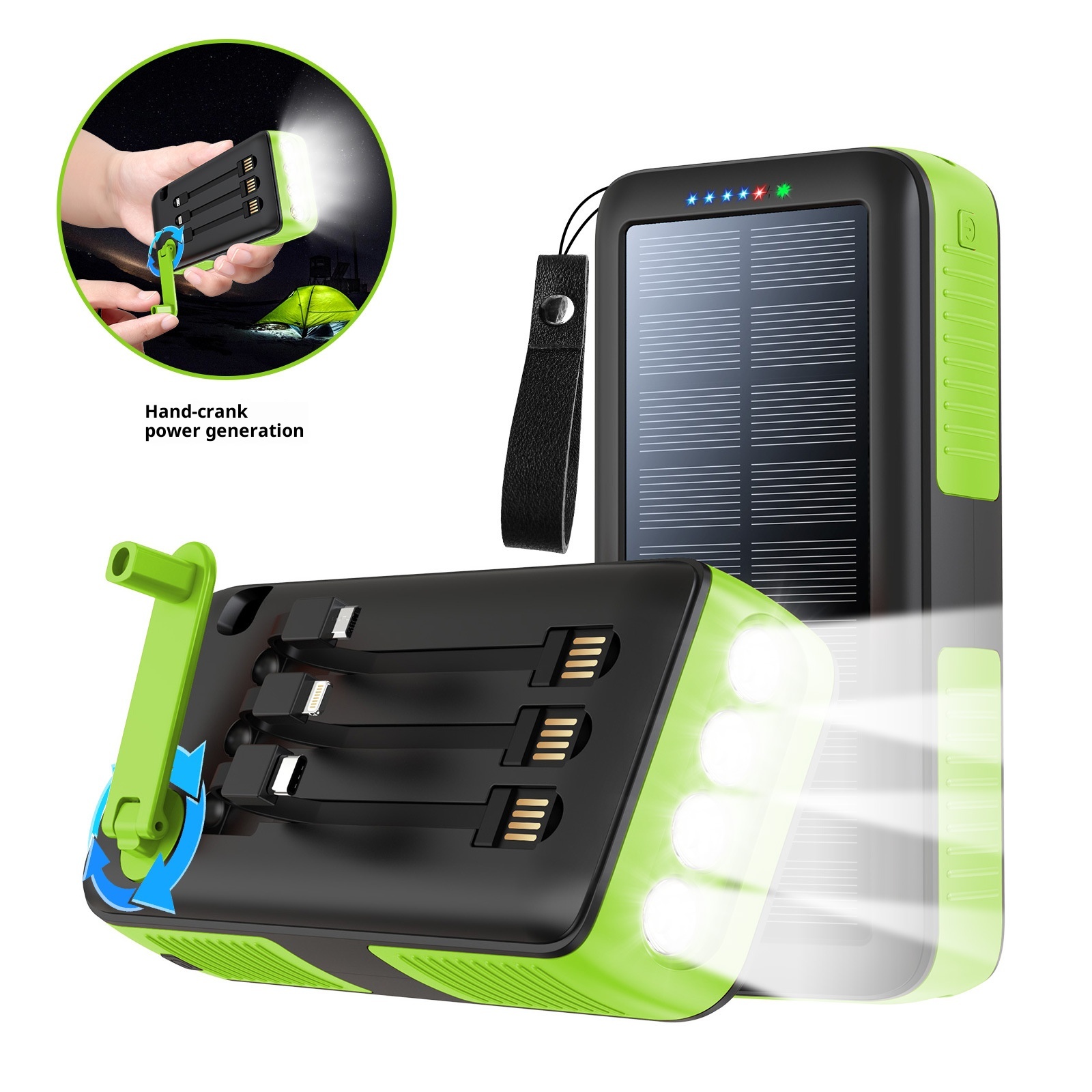 TechGlobe Hand Crank Solar Bank 61200mAh With Built-in Cable, Two-Way Fast Charging Power Pack PSE/METI_voghion.com