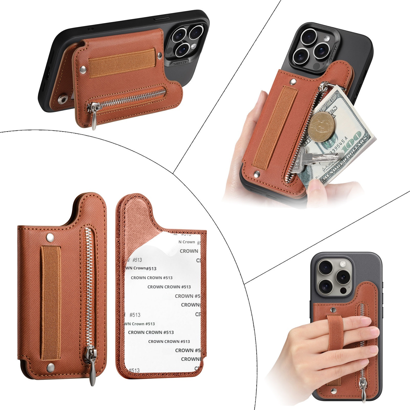 TechGlobe Rückseitenaufkleberhalter Kartenetui Links und Rechts Klappbar Große Aufbewahrung Brieftasche RFID Ständer Handytasche Handschlaufe Elastische Kordel_voghion.com