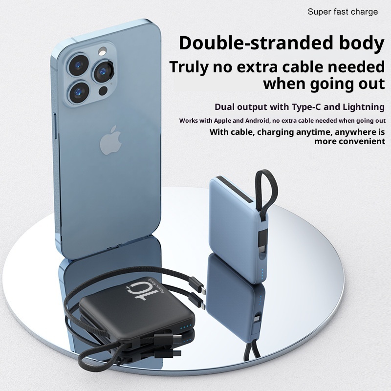 techglobe Neue Mini-Powerbank mit großer Kapazität (10000 mAh) und integriertem Schnellladekabel – Kompaktes, tragbares Ladegerät_voghion.com