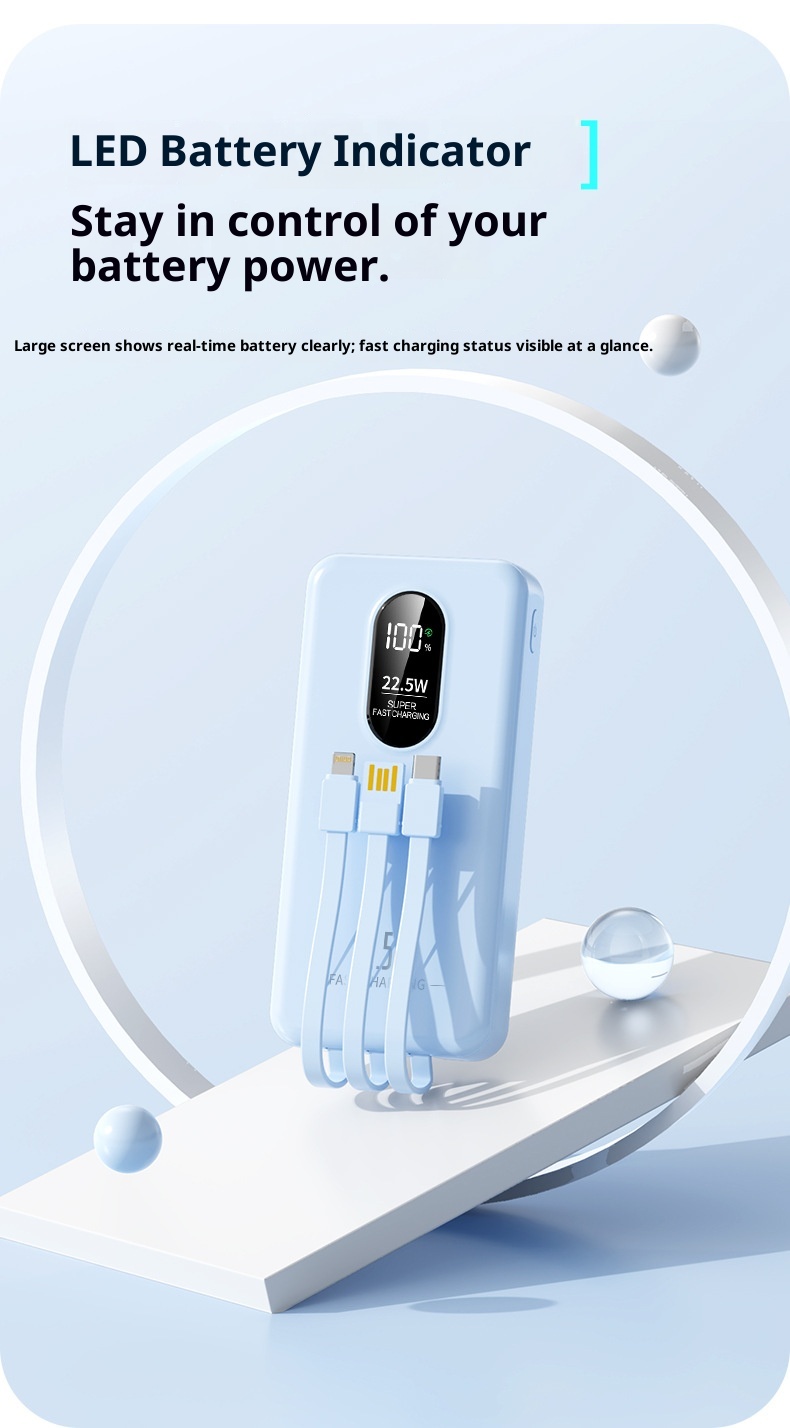 TechGlobe 2025 New Model 22.5W Super Bidirectional Fast Charging 20000mAh Built-in Cable Bank Mobile Power Supply Printing_voghion.com