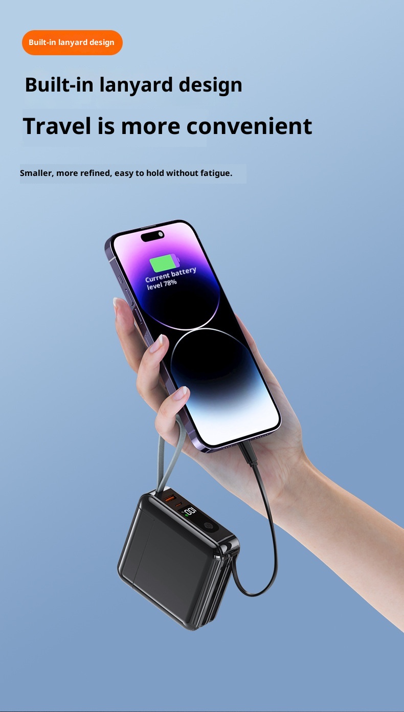 Batterie externe Techglobe 22,5 W à charge ultra-rapide avec prise secteur et câble intégré personnalisé, capacité de 20 000 mAh. Chargeur portable haute capacité._voghion.com