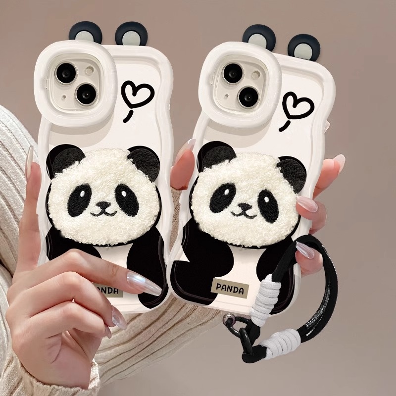 TechGlobe Plüsch-Panda-Lanyard, kompatibel mit iPhone 16 Pro, iPhone 15, niedliche, stoßfeste Silikonhülle, iPhone 14, unsichtbarer Doppelständer, iPhone XR_voghion.com
