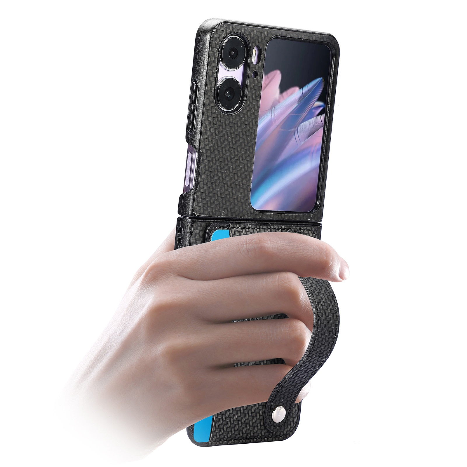 TechGlobe Suitable For OPPO Find N3 Flip Multifunctional Phone Case Creative Stand Card Slot Wrist Strap PC Protective Cover_voghion.com