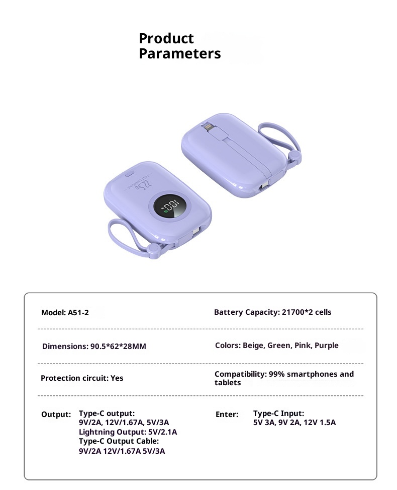 techglobe 2025 New Mini 20000mAh Super Fast Charging With Built-in Cable Power Bank Gift_voghion.com