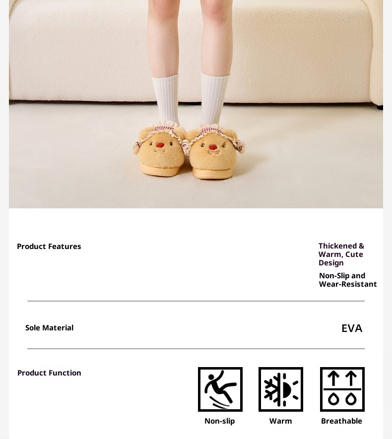 Zees Hot-Selling Bear Cotton For Women, Autumn And Warm Slippers, Winter Indoor Home Plush Slippers_voghion.com