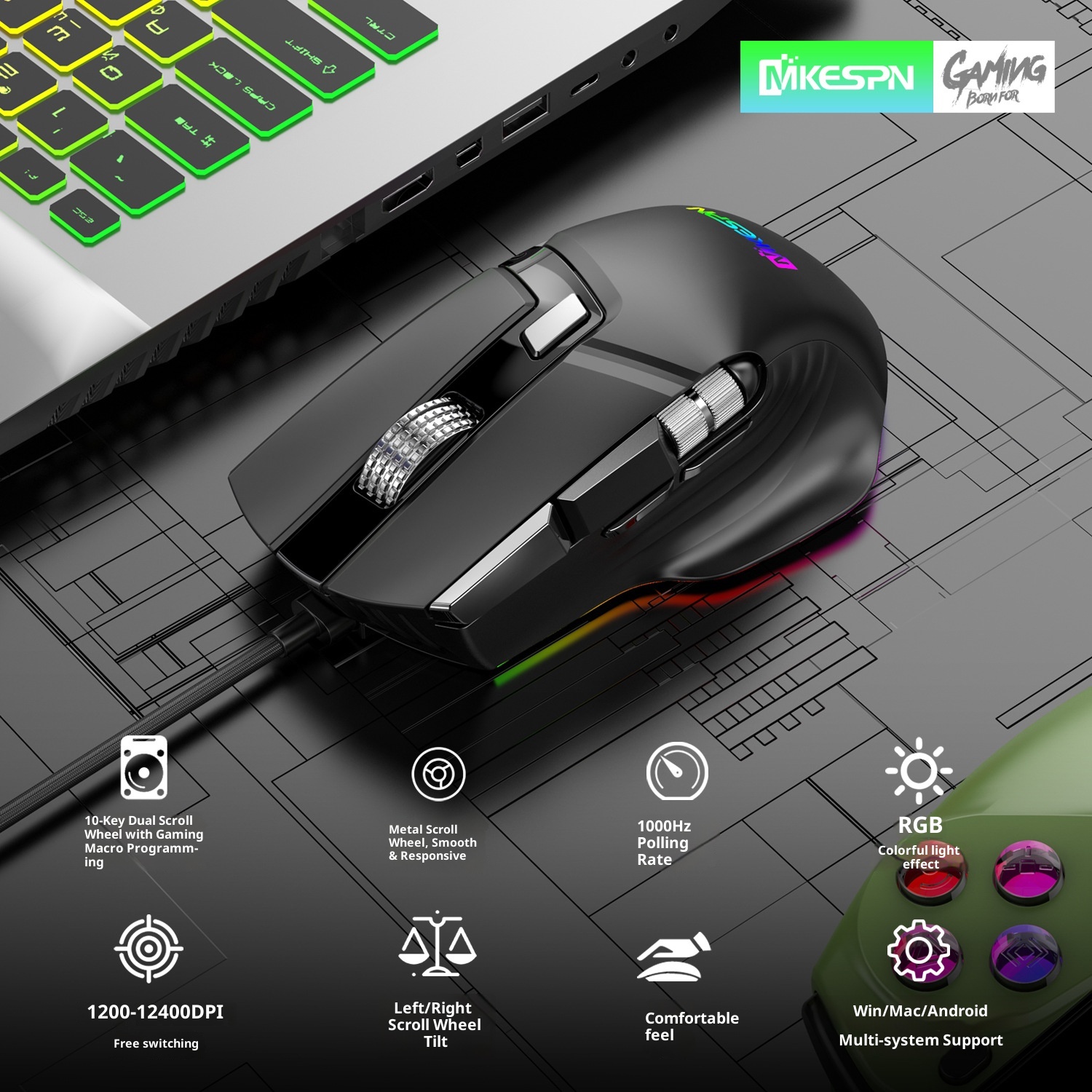 Digitex Digitex Ro Definition Dual Scroll Wheel Swinging Full Speed Gaming Mouse, Computer Accessories E-sports RGB Desktop Usb_voghion.com
