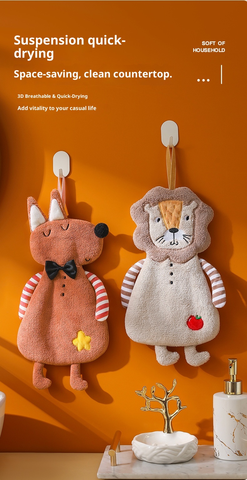 Lillian Cartoon Hanging Household Cute Animal Kitchen Hand Ball Bathroom Children's Square Towel_voghion.com