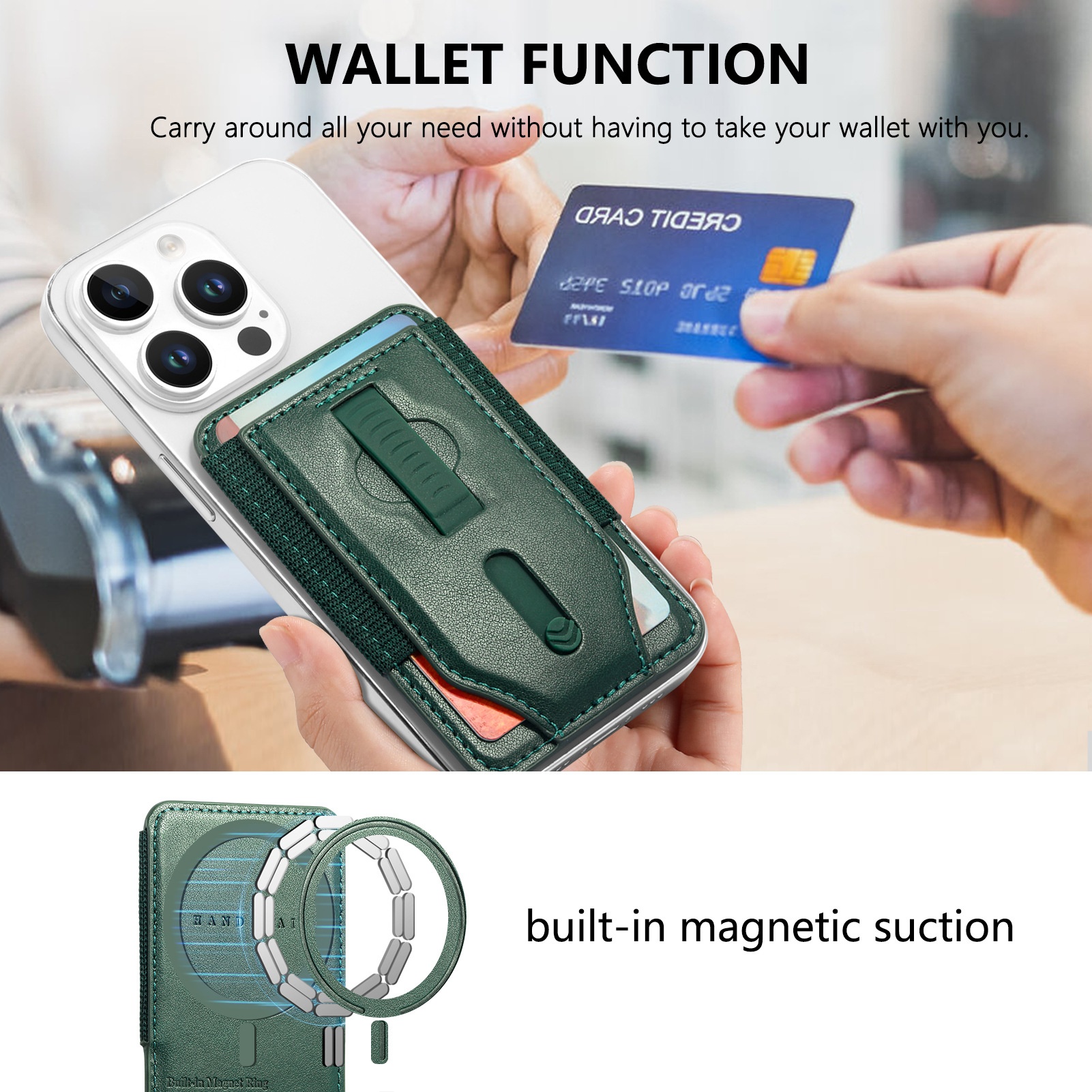 TechGlobe Compatible With IPhone 17 Magnetic Holder Card Hidden Retractable Elastic Wrist Strap N52 Phone Case_voghion.com