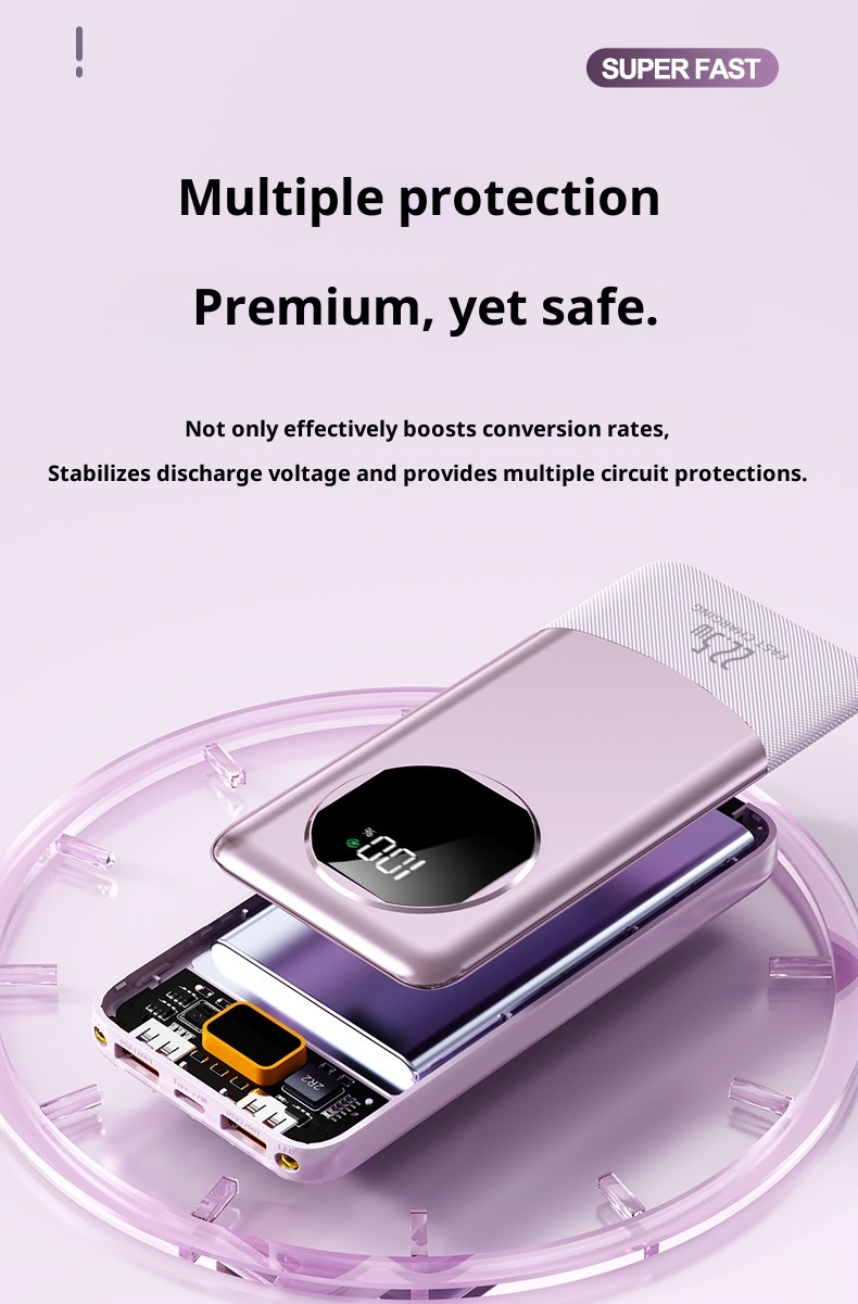 Techglobe 22,5W Powerbank mit großer Kapazität (20000mAh), integriertem Kabel, Schnellladefunktion, leicht, Geschenkidee, mobile Powerbank, personalisierbar_voghion.com