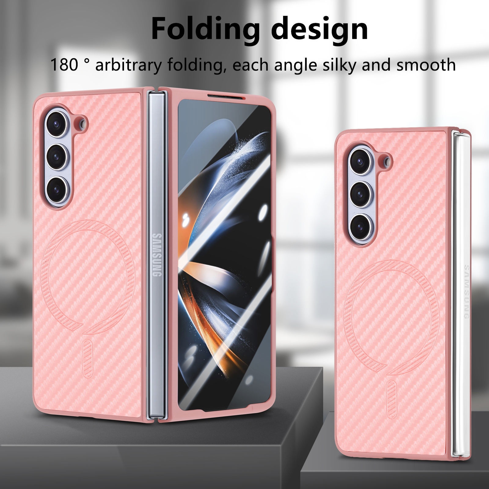 TechGlobe compatibile con Samsung Galaxy Fold6 custodia in fibra di carbonio con pellicola magnetica integrata Z Fold5_voghion.com