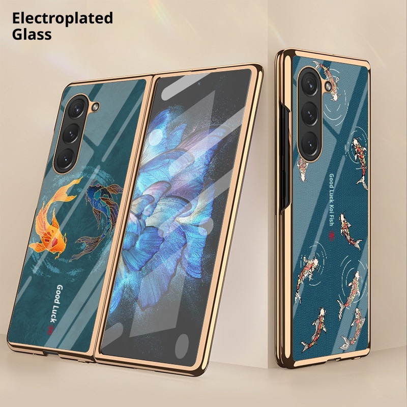 TechGlobe Suitable For Samsung Z 6 Phone W24 Electroplated Glass Protective Cover Fold 3/4 Hard Case Creative National Trend_voghion.com