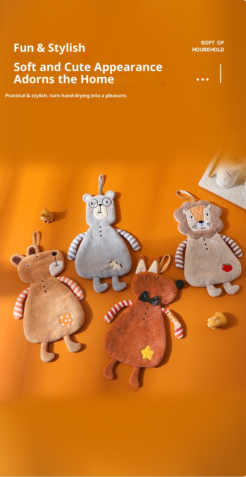 Lillian Cartoon Hanging Household Cute Animal Kitchen Hand Ball Bathroom Children's Square Towel_voghion.com