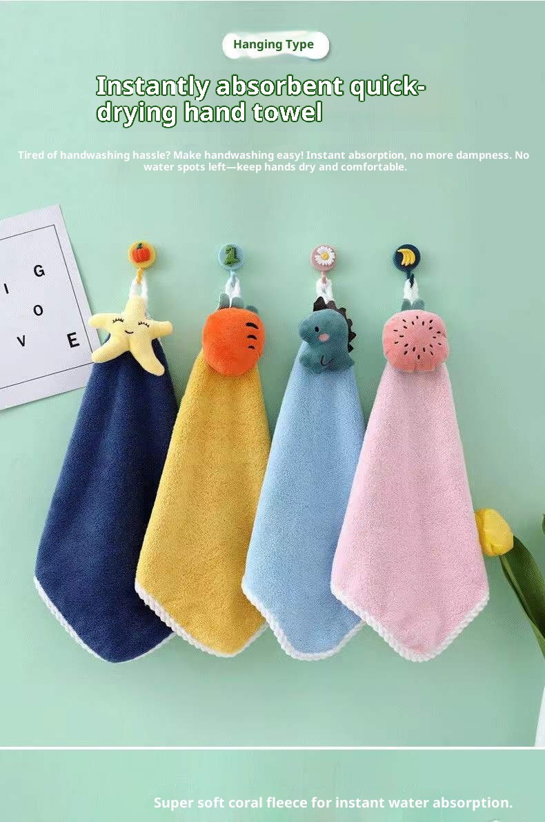 Lillian Hängendes Cartoon-Handtuch aus Korallenfleece, dick, saugfähig, geruchsneutral, Handtuch, Geschenk_voghion.com