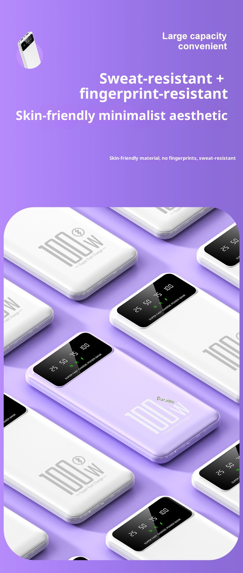 techglobe Super Fast Charging 100W Custom Gift Mini Built-in Cable Bank 20000mAh Wholesale Mobile Power Supply_voghion.com