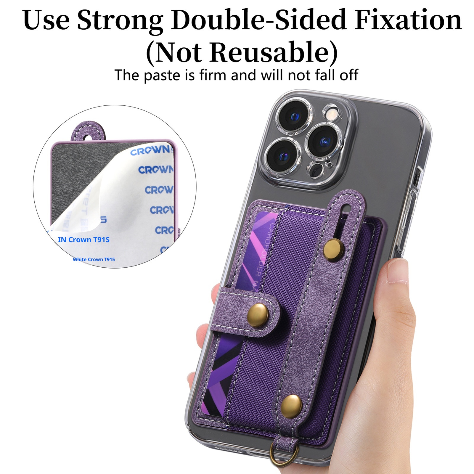 TechGlobe Multifunktionale Halterung mit 3M-Kleberückseite, Handgelenkschlaufe, Kartenfach, Münzclip, Ständer, Handytasche aus PU-Leder_voghion.com