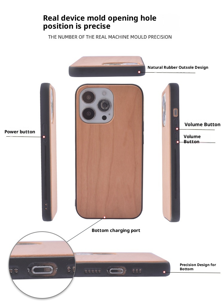 TechGlobe 14 Cherry Pattern Phone Case Arc Compatible IPhone 17 Pro Bamboo Wood Color Protective Cover_voghion.com