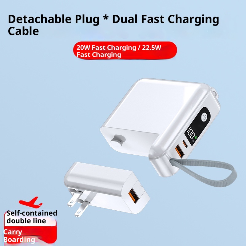 Batterie externe Techglobe 22,5 W à charge ultra-rapide avec prise secteur et câble intégré personnalisé, capacité de 20 000 mAh. Chargeur portable haute capacité._voghion.com