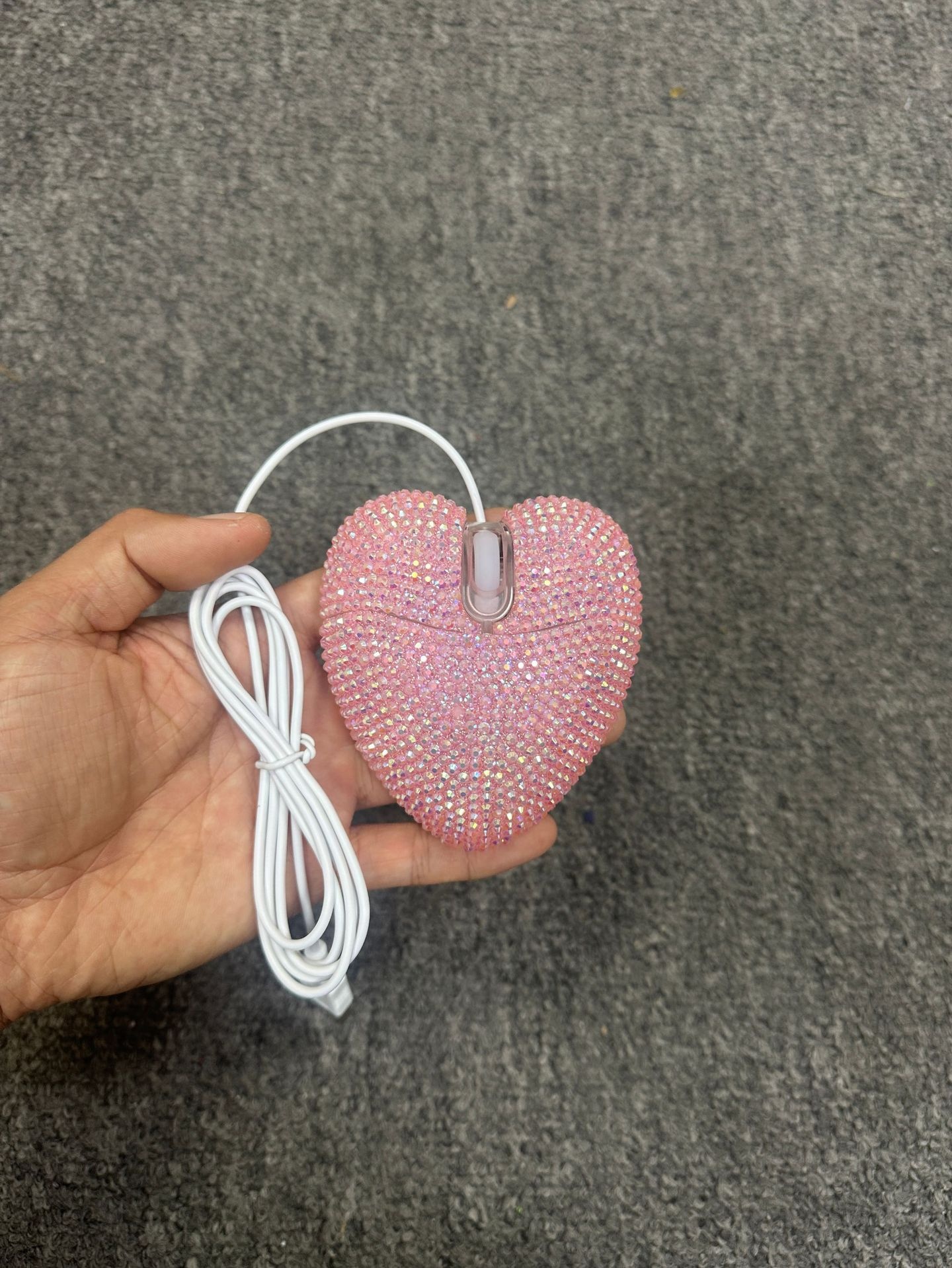 Techglobe Heart-shaped Wireless Bluetooth Charging Mouse, Wired Diamond-encrusted Mouse_voghion.com