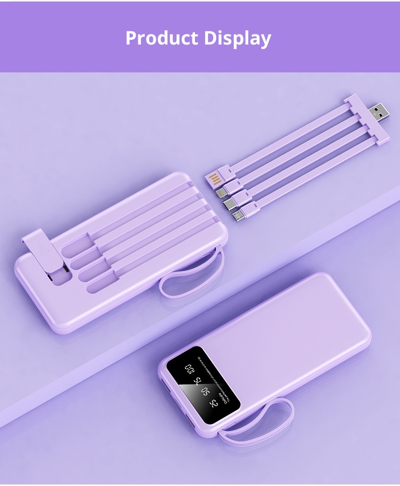 techglobe Bank 20000mAh Large Capacity With Built-in Cable Ultra-thin Shared Mobile Power Gift Custom Cross-border_voghion.com