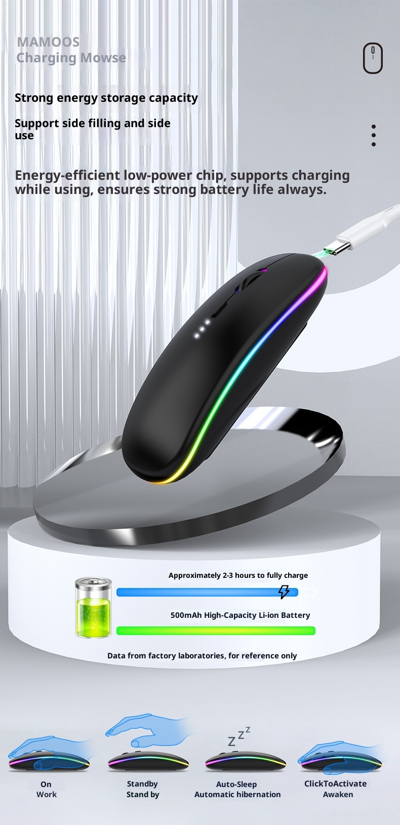 Techglobe Hot-Selling Type-C Charging Silent Bluetooth Dual-Mode Power Display Wireless Mouse Universal For Phones And_voghion.com