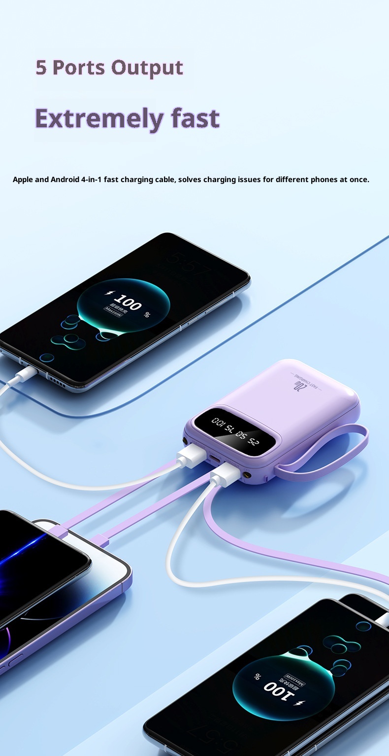 techglobe 3C Certified 20000mAh Ultra Large Capacity Bank Mini Built-in Cable Portable Mobile Power Wholesale Customization_voghion.com