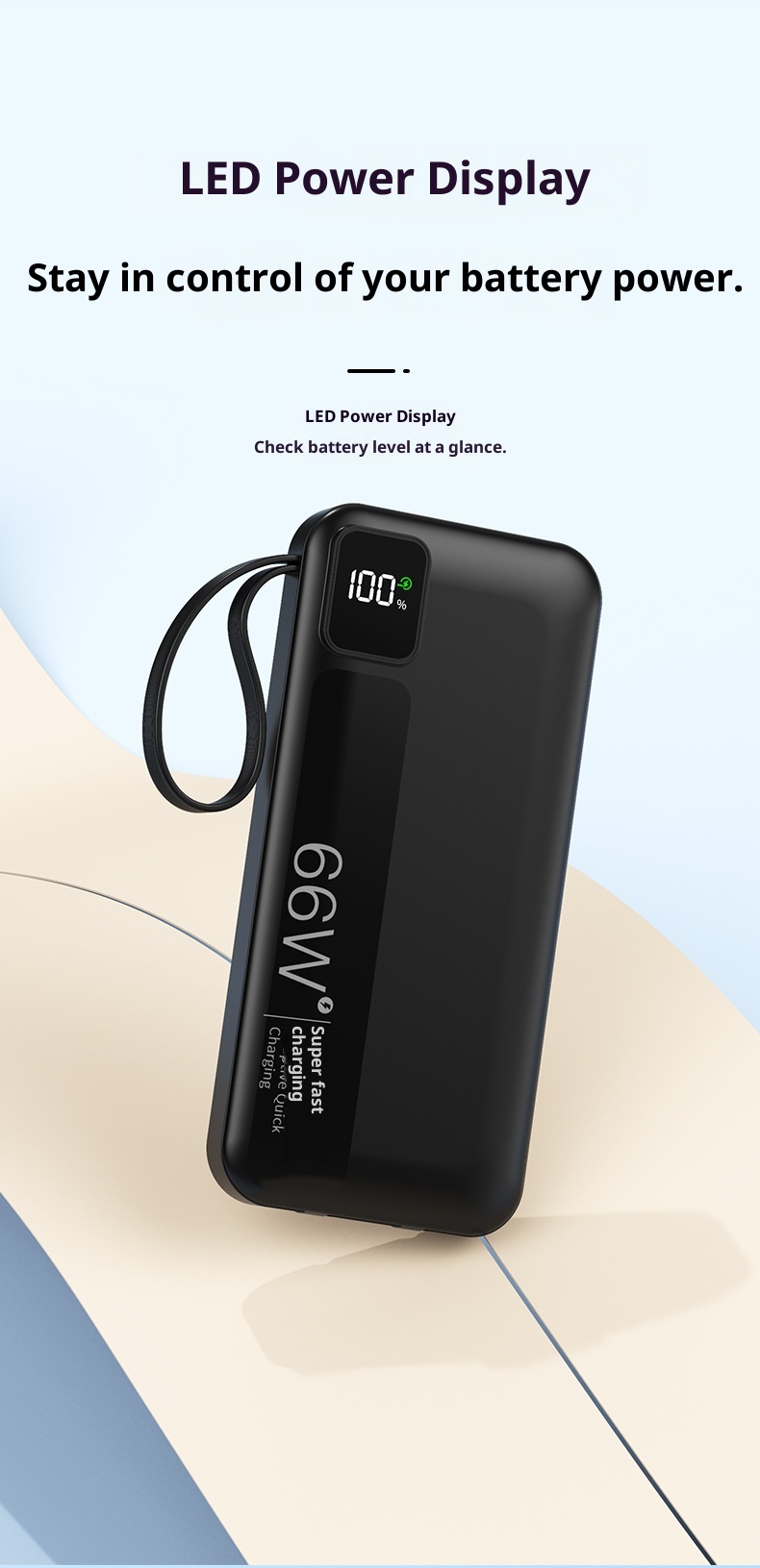 techglobe KC Cross-Border Super Fast Charging Bank 20000mAh With Built-in Cable Large Capacity Compact Portable Customizable_voghion.com