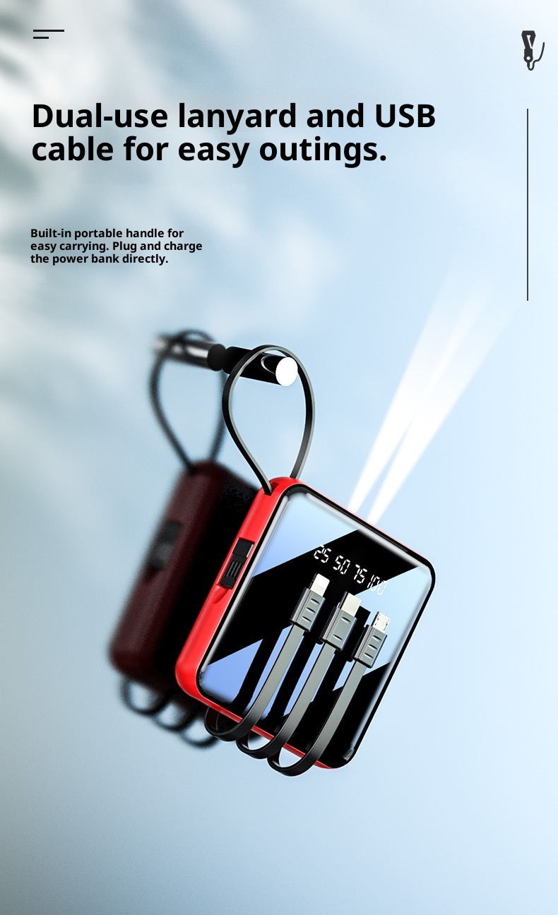 techglobe Mini Built-in Cable Bank 20000mAh Large Capacity Portable Mobile Power Supply Gift Custom Wholesale_voghion.com