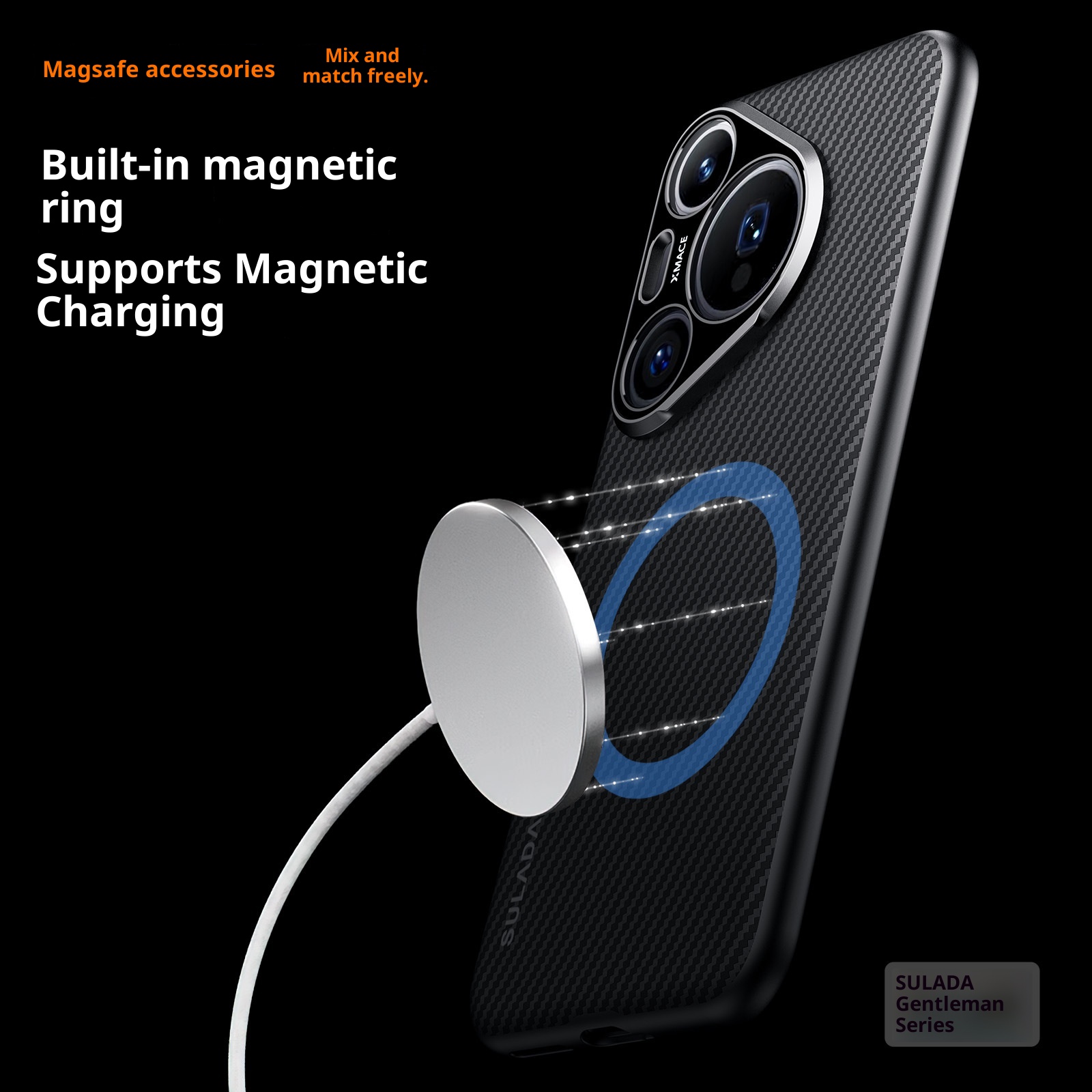 Capa para celular TechGlobe P70 com estampa de fibra de carbono Kevlar, modelo Gentleman, compatível com Huawei Pura70 e P70ultra._voghion.com