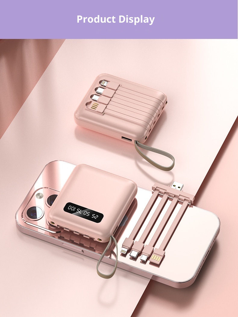 techglobe 20000mAh Large Capacity Macaron Bank Small Mini Portable With Detachable Cable Mobile Power Supply_voghion.com