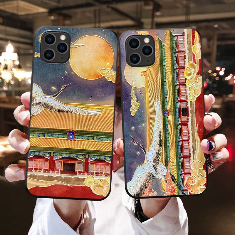 TechGlobe Suitable For 15/17/8 Plus Embossed Phone Chinese Style National Trend Shockproof Fresh Artistic Protective Case_voghion.com