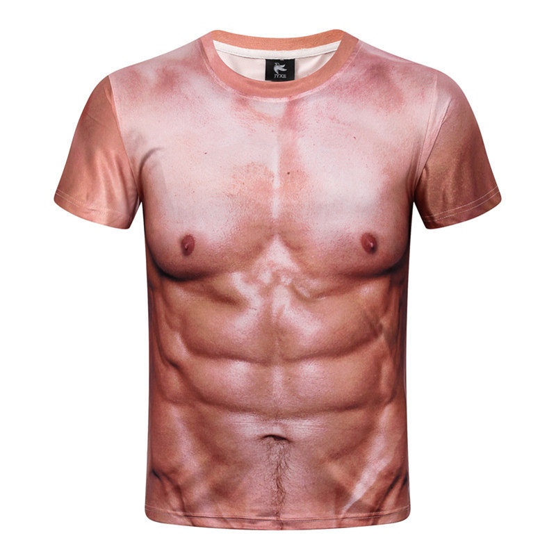 QFV507045555501<2 Nuova esclusiva transfrontaliera stampa digitale 3D tridimensionale maglietta muscolare da uomo manica corta fitness elastica_voghion.com