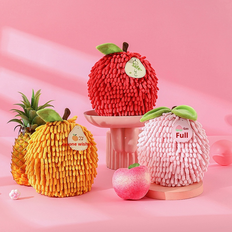 Lillian Red Festive Ruyi Persimmon Chenille Ball Gift Kitchen Hanging Absorbent Hand Towels Cross-Border_voghion.com