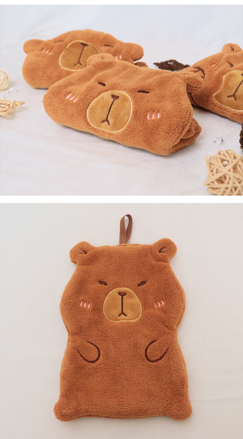 Lillian Cross-Border Kapibara Coral Fleece Hanging Thickened Non-Shedding Handkerchief Absorbent Hand Wiping Small Towel_voghion.com