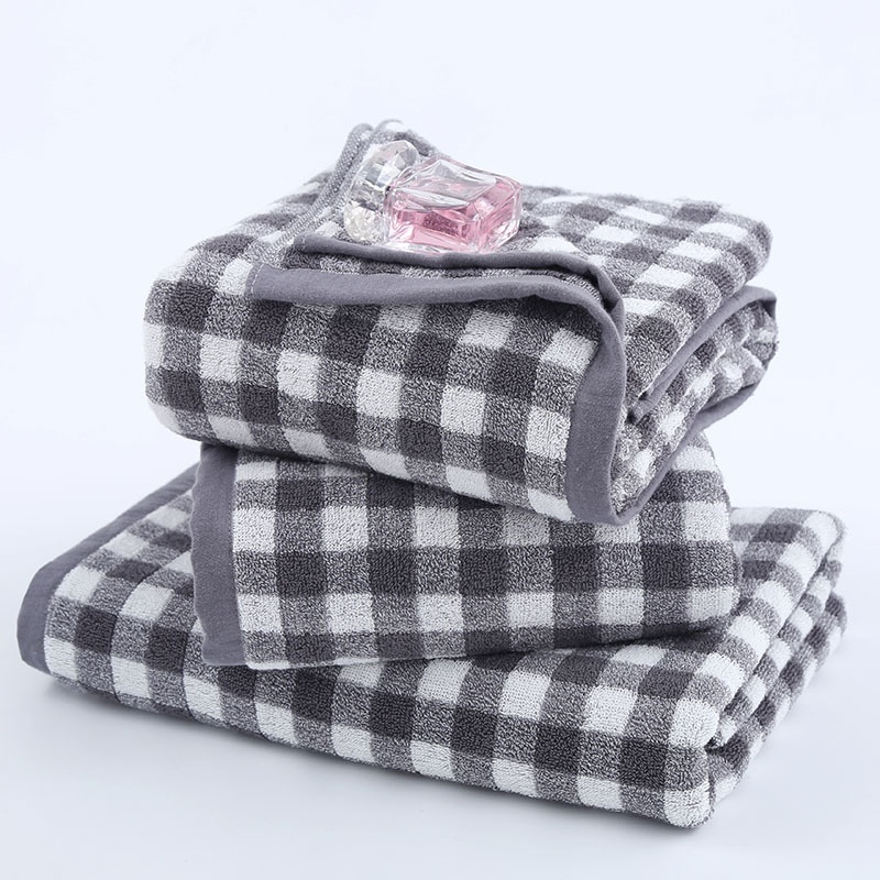 Lillian Badetuch im japanischen Stil von MUJI – Hochwertiges, weiches Frottee-Badetuch mit schlichtem Karomuster aus reiner Baumwolle – Neuware_voghion.com