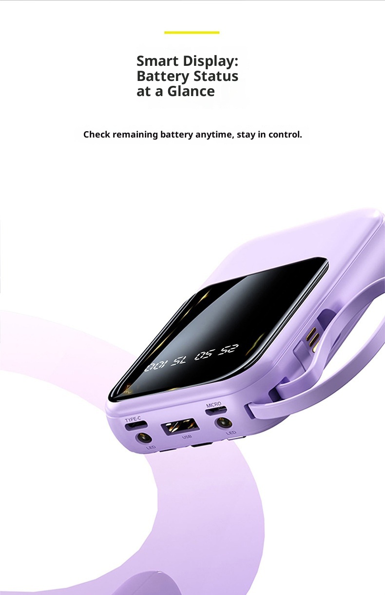 techglobe 20000mAh Gift Wholesale With Built-in Cable Digital Display Portable Large Capacity Power Bank_voghion.com