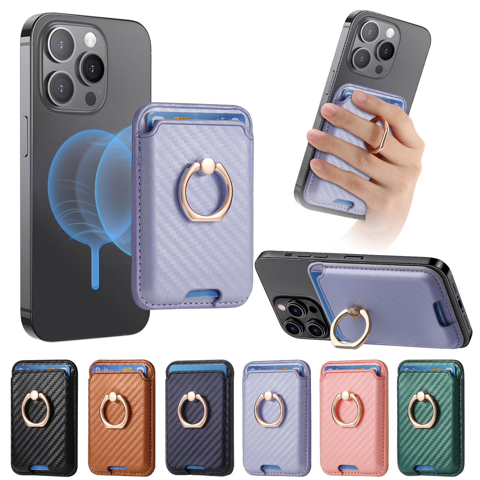 TechGlobe compatibile con 16 porta carte magnetiche in pelle con texture in fibra di carbonio, clip per portafoglio da 14p, 15_voghion.com